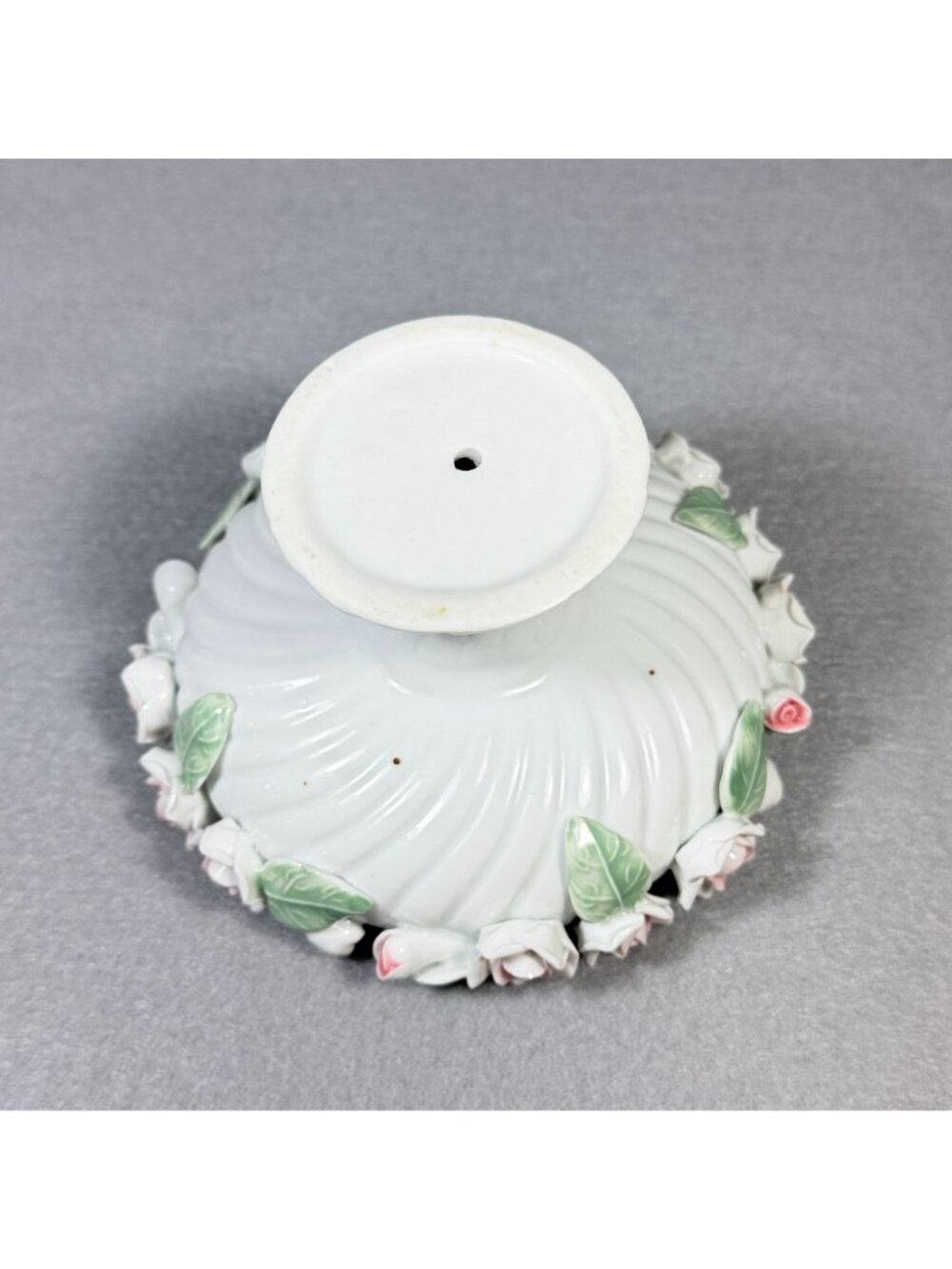Vintage Encrusted Porcelain Rose Pedestal Bowl Capodimonte Style Candy Dish - Picture 11 of 11